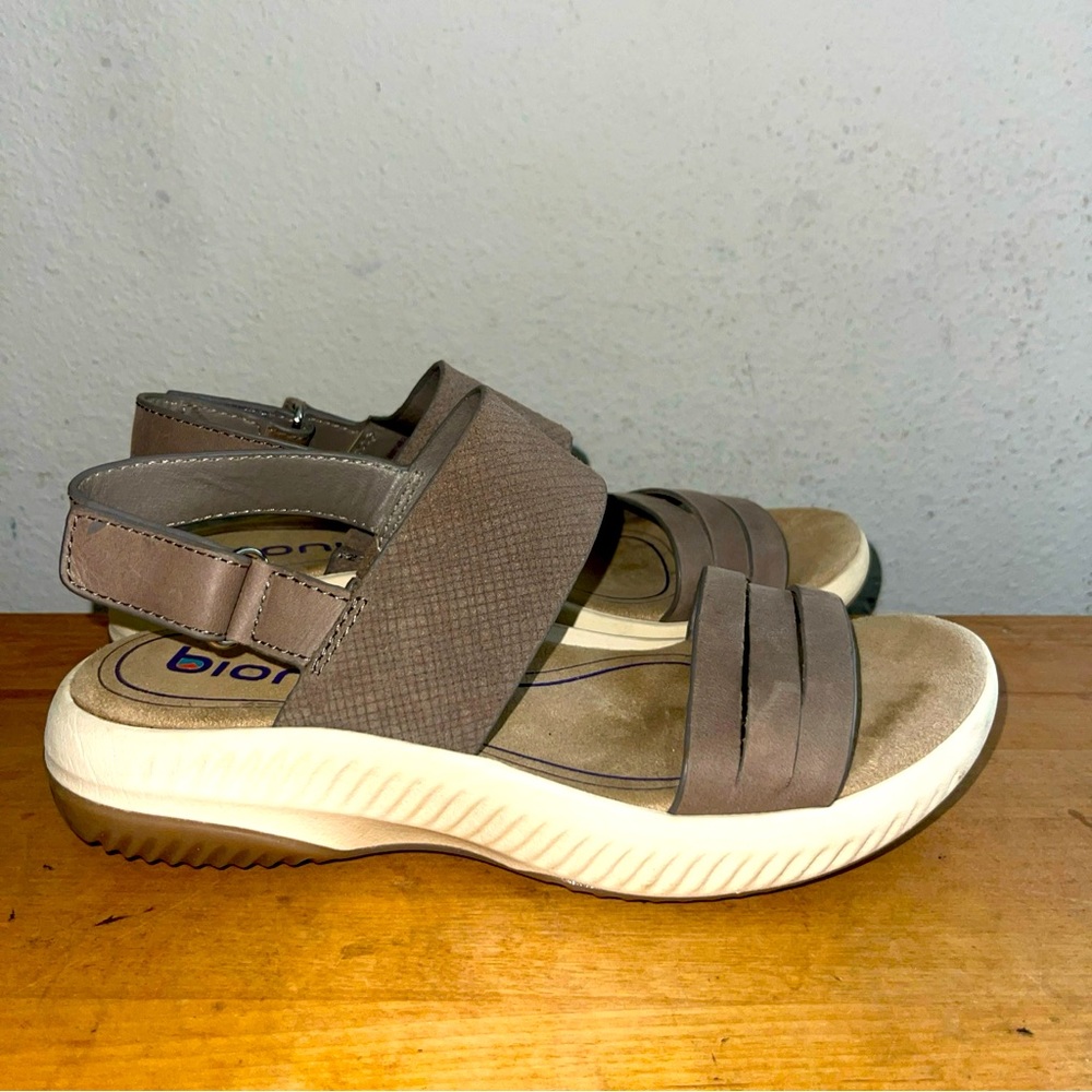 Bionica Womens Beige Leather Strappy Slingback Open Platform Sandals Sz 7M